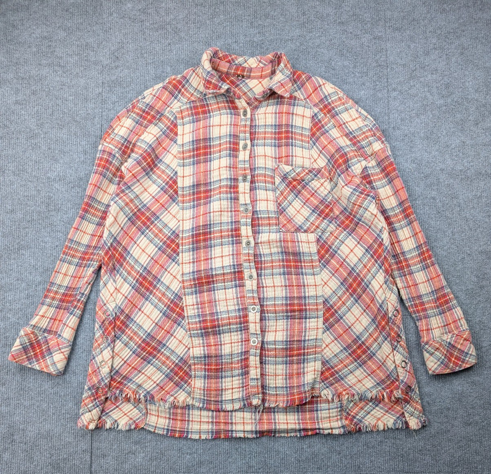 Free People Gauze Button Up Women Small Plaid Coastal Cowgirl Boho Juniper Ridge
